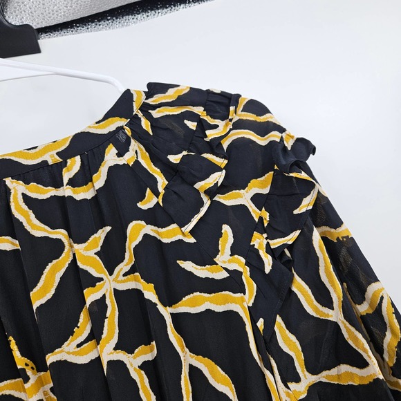 Ba&sh Dress Black Yellow Candice Abstract Print Long Sleeve Midi NWT Size M - Picture 9 of 11